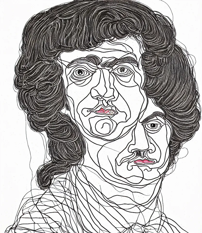 Prompt: detailed line art portrait of honore de balzac, inspired by egon schiele. caricatural, minimalist, bold contour lines, musicality, soft twirls curls and curves, confident personality, raw emotion