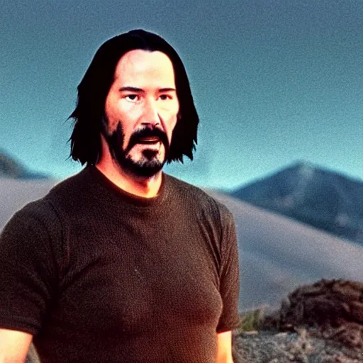 Image similar to keanu reeves being zardoz from the movie cinematic 8 k digital photograph uhd hdr