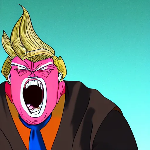 Prompt: portrait of monster Donald trump who looks like Majin buu from dragon ball z, digital art