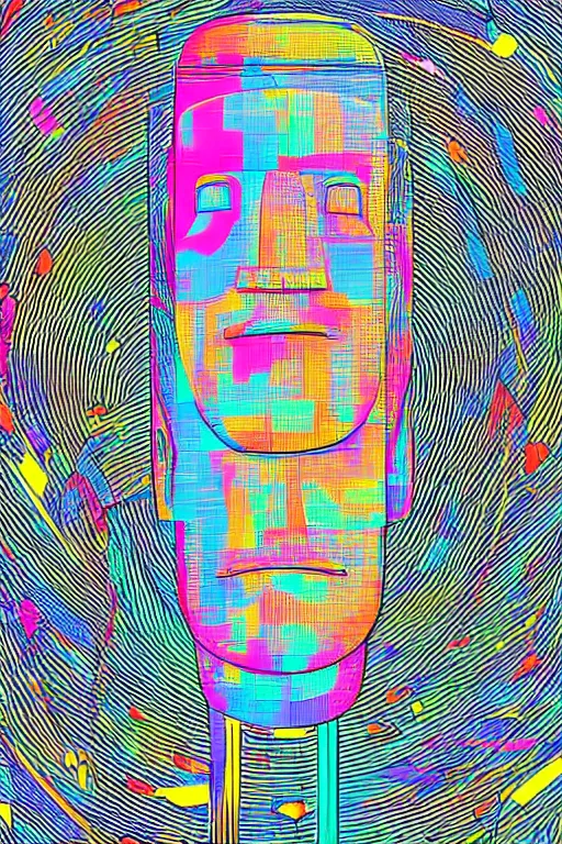 Prompt: abstract moai statue geometric cutout digital illustration cartoon colorful beeple