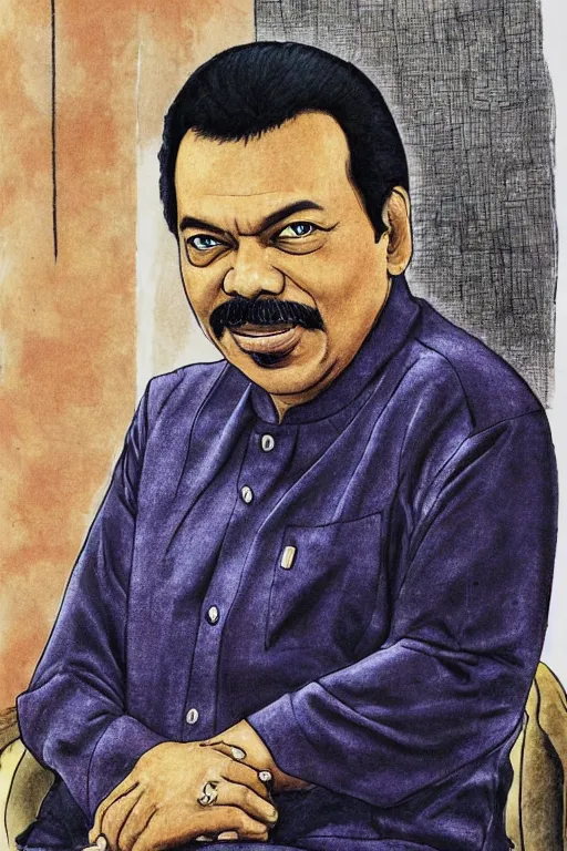 Image similar to mahinda rajapaksa, drawn by hayao miyazaki, rule of thirds composition