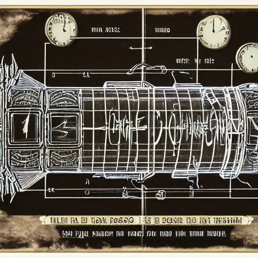 Image similar to blueprint of a time machine, detailed