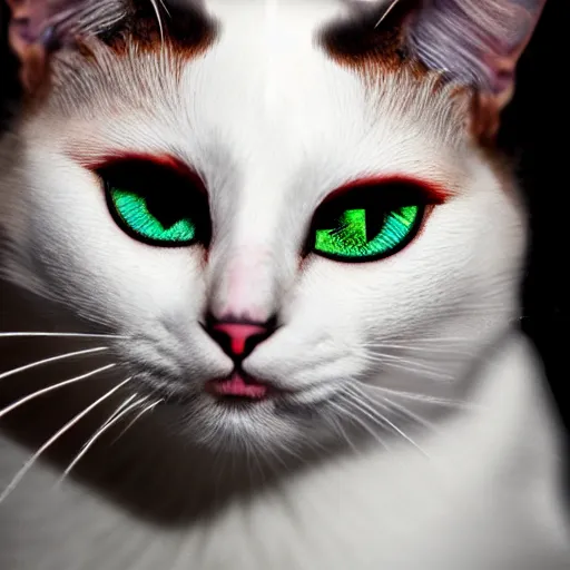 Image similar to evil cat with red eyes, photorealistic