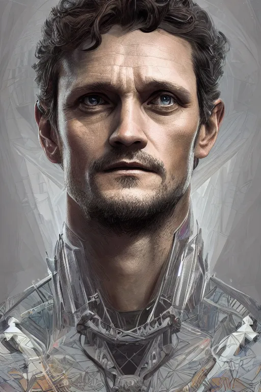 Image similar to symmetry!! portrait of hugh dancy in the style of horizon zero dawn, machine face, intricate, elegant, highly detailed, digital painting, artstation, concept art, smooth, sharp focus, illustration, art by artgerm and greg rutkowski and alphonse mucha, 8 k