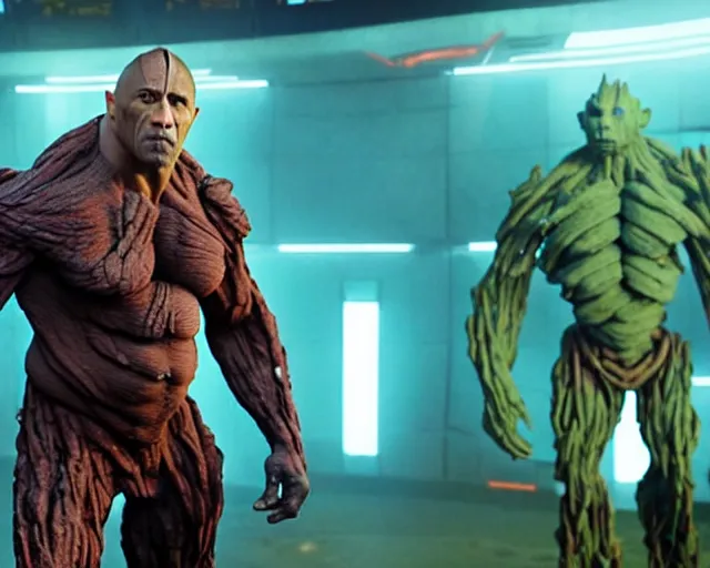 Image similar to the rock as a stone golem, space mercenary, still from the movie guardians of the galaxy