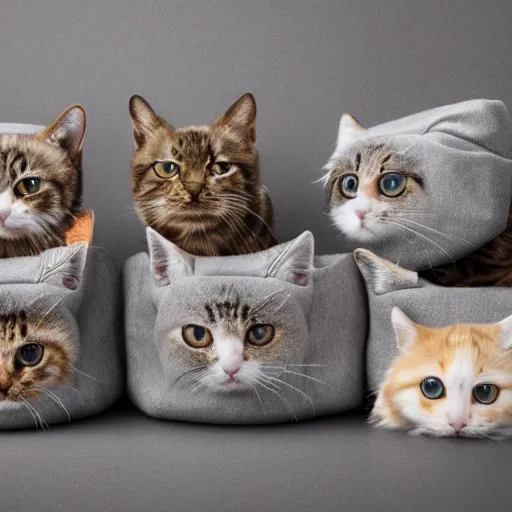 Image similar to a highly detailed photo of multiple furry cats, they are inside a big chanel bag, gray background, studio lighting, 4 k, 8 k