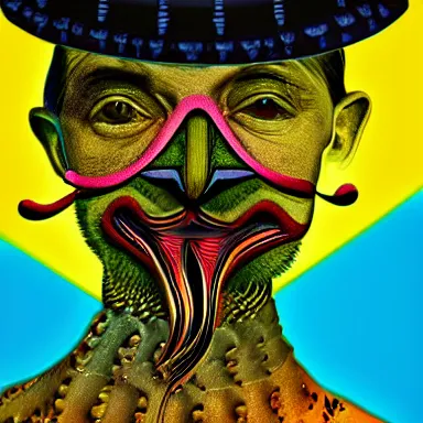 Image similar to portrait of a uncanny artist by Chor Boogie and Salvador Dali collaboration, digital art, mix of aesthetics, close up, high details