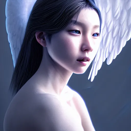 Image similar to portrait of an angel by tsuyoshi nagano, illustration, cinematic lighting, hyperdetailed, 8 k, face enhance, elegant, fantasy, frostbite 3 engine, cryengine, dof, trending on artstation, digital art, crepuscular ray