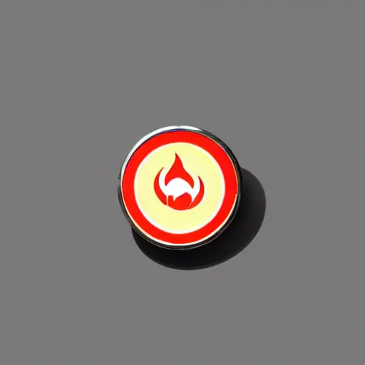 Image similar to a photo of a retro minimalistic clean fire warning enamel pin, studio lighting, behance