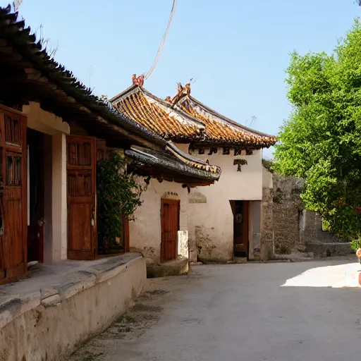 Image similar to old French village heavily influenced by ancient Chinese architecture.