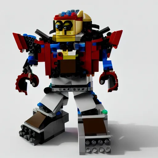 Prompt: lego man stepping into a lego gundam robot, etsy, artstation, unreal engine, sharp focus, colorful
