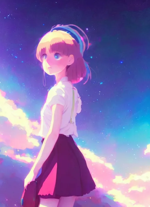 Prompt: portrait of cute girl, very psychedelic space background illustration concept art anime key visual trending pixiv fanbox by wlop and greg rutkowski and makoto shinkai and studio ghibli and kyoto animation