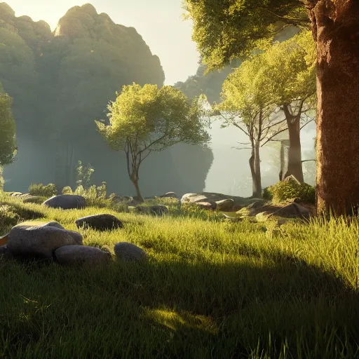 Image similar to a beautiful landscape, octane render, nvidia raytracing demo, masterpiece
