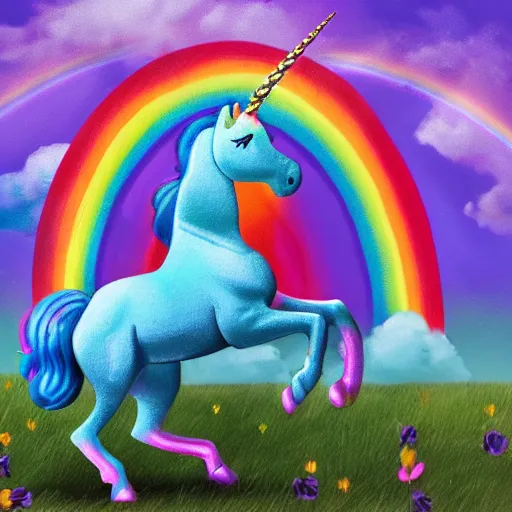 Image similar to a unicorn under a rainbow
