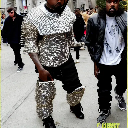 Image similar to kanye west wearing chainmail armor