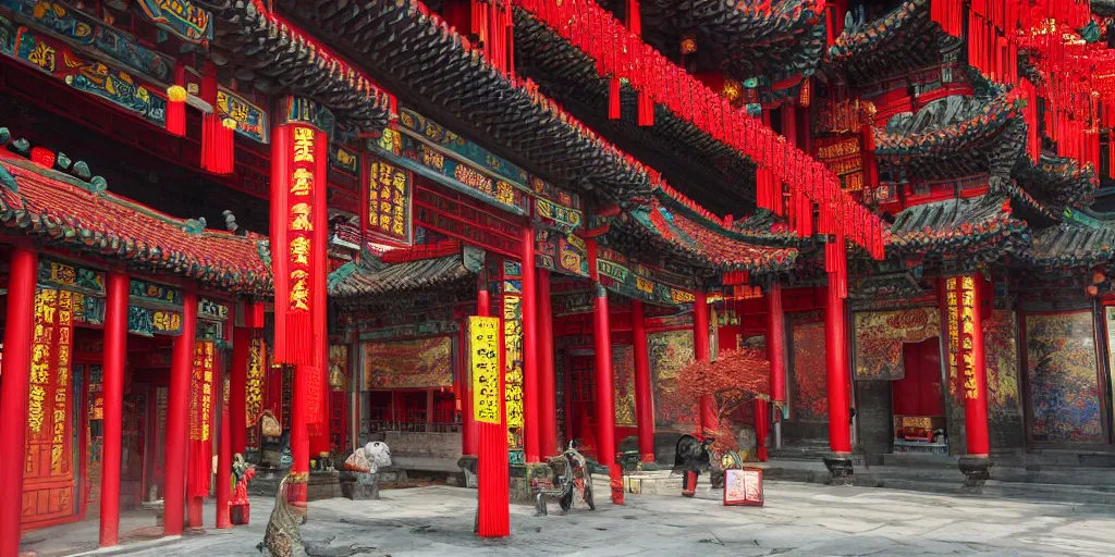 Image similar to a chinese temple with cyberpunk enhancements, detailed, atmospheric, 8 k