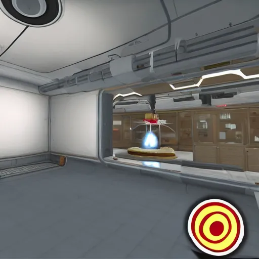 Image similar to test chamber involving pizza in portal 2, in game screenshot