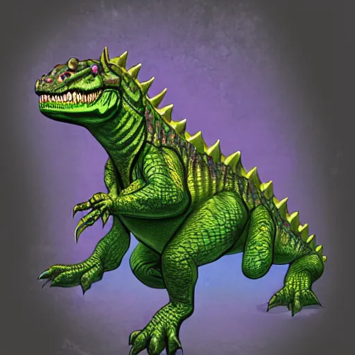 Image similar to violet crocodile dinosaur hybrid, fantasy game art, fantasy rpg, league of legends