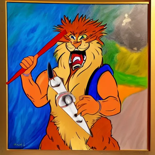 Prompt: impressionist painting of fallon sherrock playing darts with snarf from thundercats