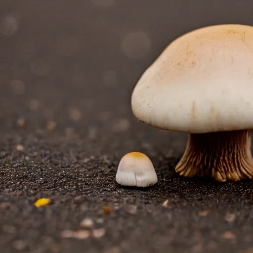 Image similar to macro photo with a mushroom character with cute eyes, 8K, highly detailed