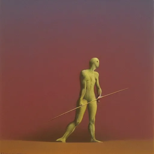 Image similar to fencer by Zdzisław Beksiński, oil on canvas