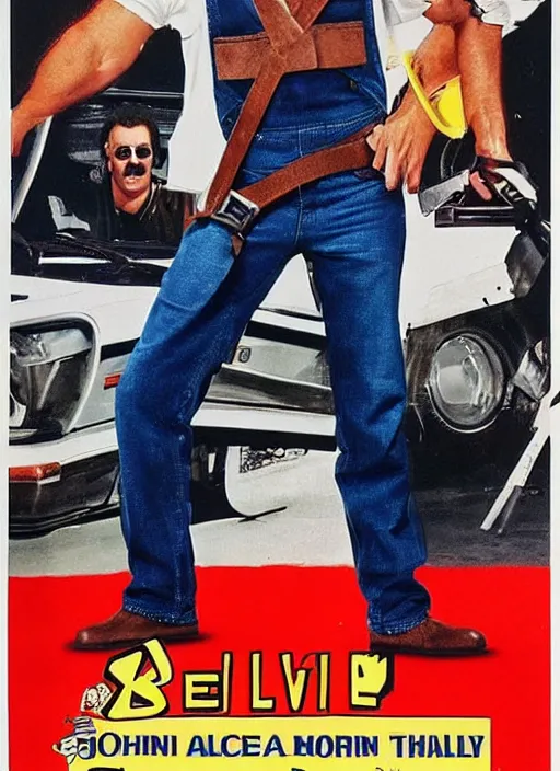 Image similar to an 8 0's john alvin action movie poster starring eddie murphy face as a plumber to rich people. bathroom. overalls. tool belt. the movie is called with text beverly hills crap