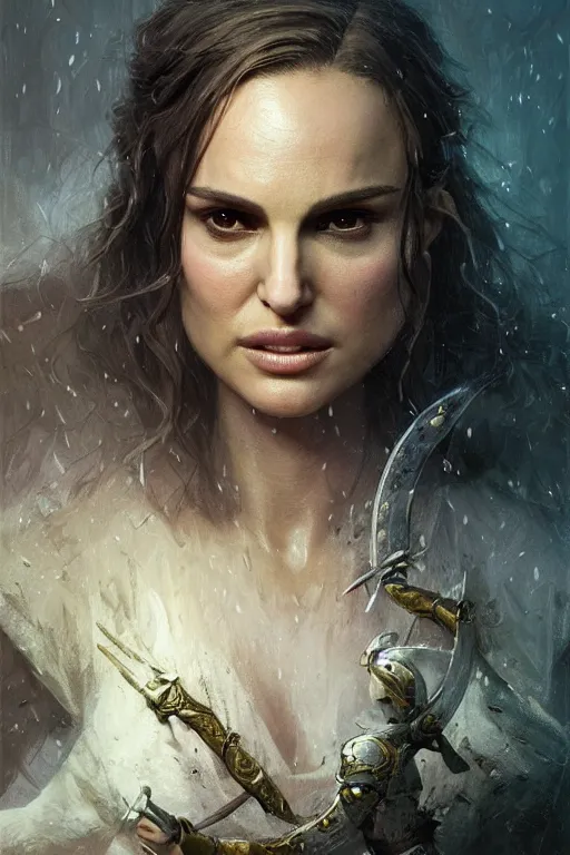 Image similar to natalie portman, legendary warrior, heroic, lord of the rings, tattoos, decorative ornaments, battle armor, by carl spitzweg, ismail inceoglu, vdragan bibin, hans thoma, greg rutkowski, alexandros pyromallis, perfect face, fine details, realistic shading photorealism