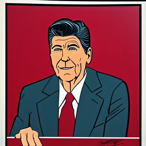 Prompt: a portrait of Ronald Reagan, by Patrick Nagel