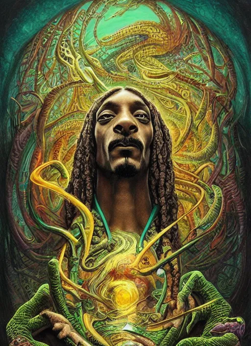 Image similar to snoop dogg reptile eyes, shamanic poster lsd art, intricate, elegant, highly detailed, centered, digital painting, artstation, concept art, smooth, sharp focus, illustration, artgerm, tomasz alen kopera, peter mohrbacher, donato giancola, joseph christian leyendecker, wlop, frank frazetta