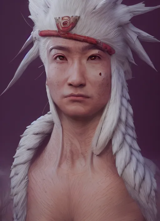 Image similar to jiraiya, au naturel, hyper detailed, digital art, trending in artstation, cinematic lighting, studio quality, smooth render, unreal engine 5 rendered, octane rendered, art style by klimt and nixeu and ian sprigger and wlop and krenz cushart