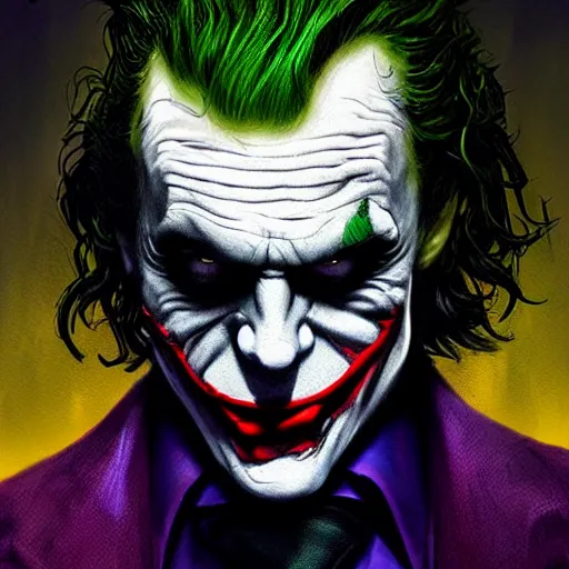 Image similar to the joker wearing the dark knight mask, snarling tweety, digital painting, amazing detail, art station, cgsociety