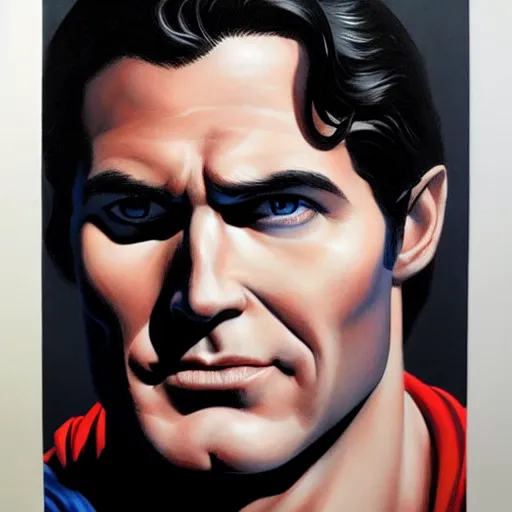 Image similar to an ultra - realistic head and shoulders portrait painting of superman in the style of alex ross. 4 k. ultra - realistic. highly detailed. dark fantasy. epic lighting.