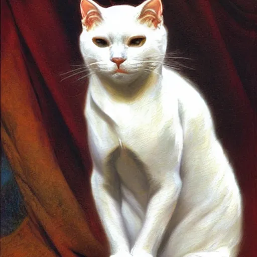 Prompt: a portrait of a man white cat feline star trek the next generation. highly detailed painting by gaston bussiere, craig mullins, j. c. leyendecker, furry