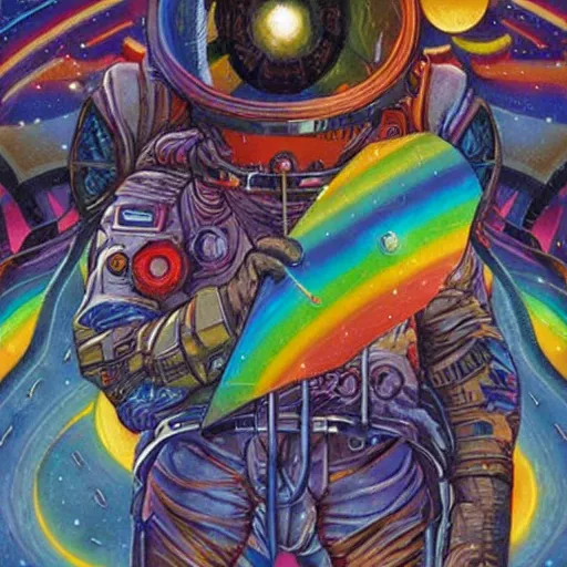 Prompt: kaleidoscope astronaut gerald brom rainbow prisms