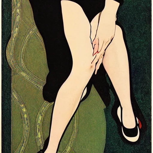 Prompt: a beautiful woman in striped nylons, art by coles phillips, mucha,