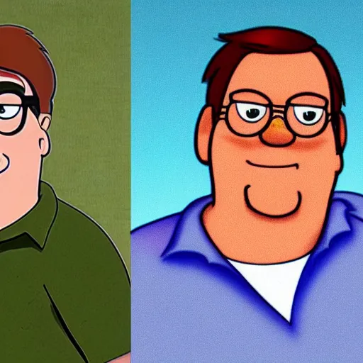 Prompt: another trick : a real person, whose photo was used as reference in designing peter griffin