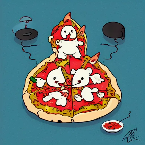 Image similar to oh my god, the pizza is insulting my cats, someone call the ghostbusters, digital art