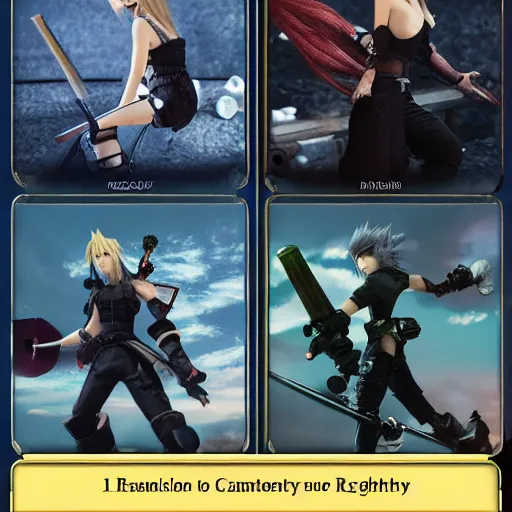 Image similar to final fantasy 7 action cards, Photorealism, cinematic lights, 115mm -ar 16:9