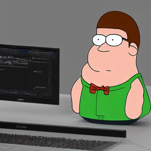 Prompt: photo of a person using a 3 d modelling program on their computer to model peter griffin