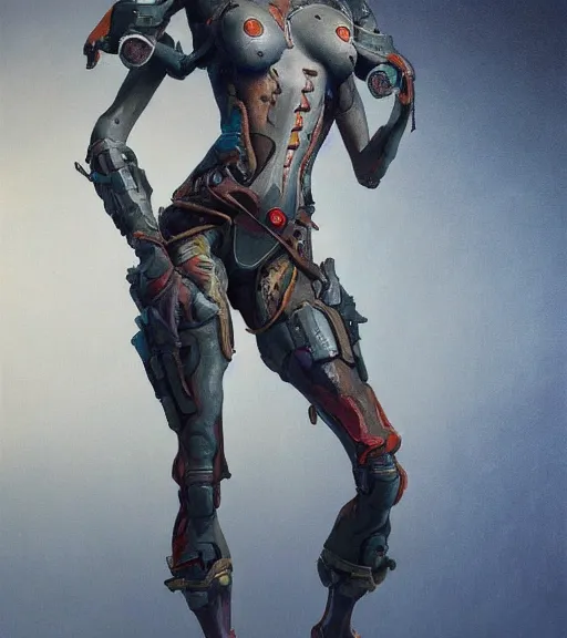 Image similar to full figure, painting of tracer from overwatch, in style of zdzisław beksinski, horror, 4 k, feminine facial features, full armor, full armor, detailed face, tall, dark ropes and chains in background