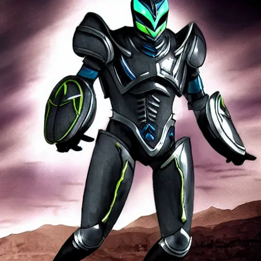 Image similar to High Fantasy Kamen Rider, glowing eyes, moody colors, rock quarry daytime, grey rubber undersuit, segmented armor, Guyver Dark Hero