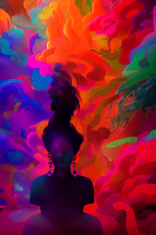 Prompt: colorful smoke forming silhouettes of faces, extremely colorful psychedelic experience, dmt, psilocybin, lsd, intricate, elegant, highly detailed, digital painting, artstation, smooth, sharp focus, illustration, art by krenz cushart, hana yata, octane render, unreal engine, 8 k