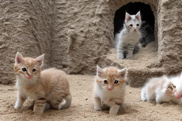 Image similar to kittens and a castle made of sand