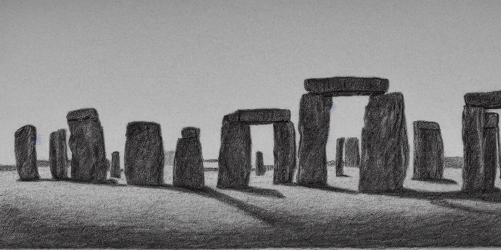 Prompt: stonehenge, pencil sketch by rembrandt,
