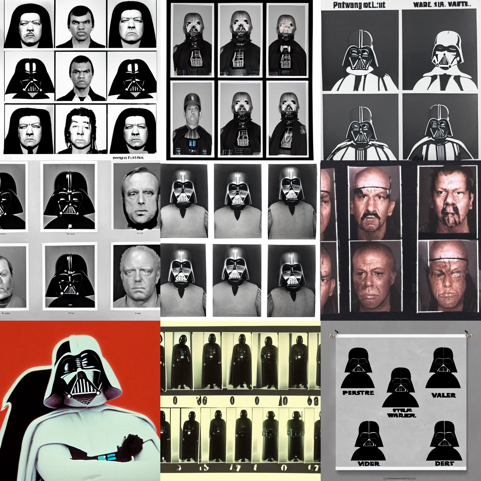 Prompt: Mugshot of Darth Vader, police lineup