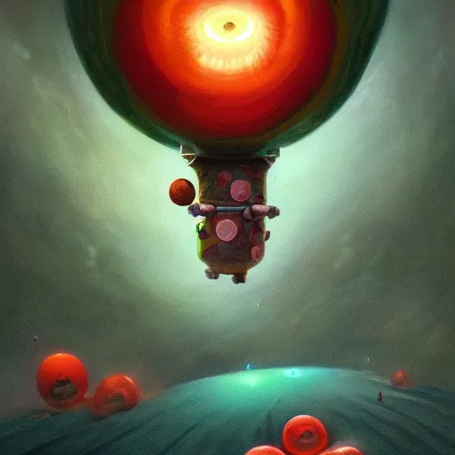 Image similar to the character from katamari damacy escapes from federal prison, painted by peter mohrbacher