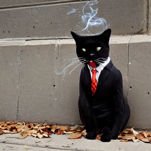 Image similar to cat wearing a suit smoking a cigar