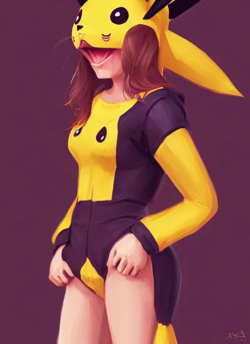 Image similar to a portrait of a girlfriend in pikachu costume, grim - lighting, high - contrast, intricate, elegant, highly detailed, digital painting, artstation, concept art, smooth, sharp focus, illustration