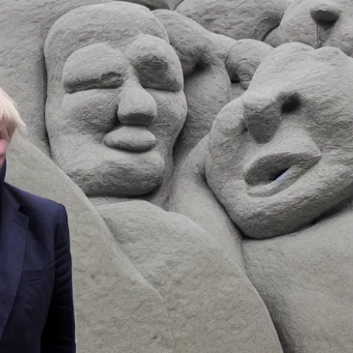 Image similar to boris johnson, henry moore sculpture, in a brutalist landscape, wide angle