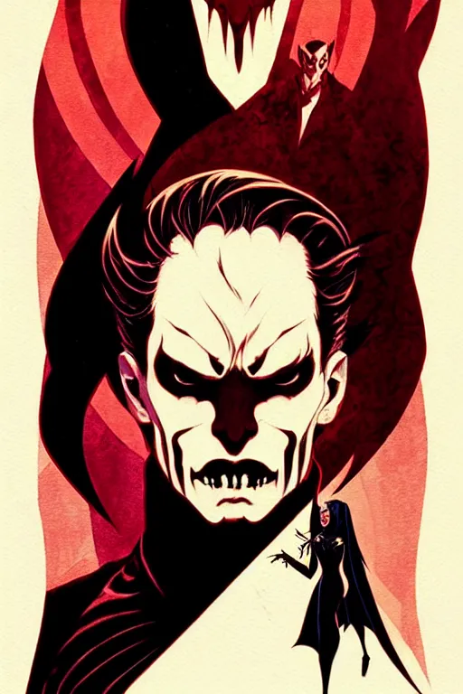 Image similar to concept art design illustration, vampire silhouette!!, 1 6 colors, logo, ink drawing, art by jc leyendecker and sachin teng